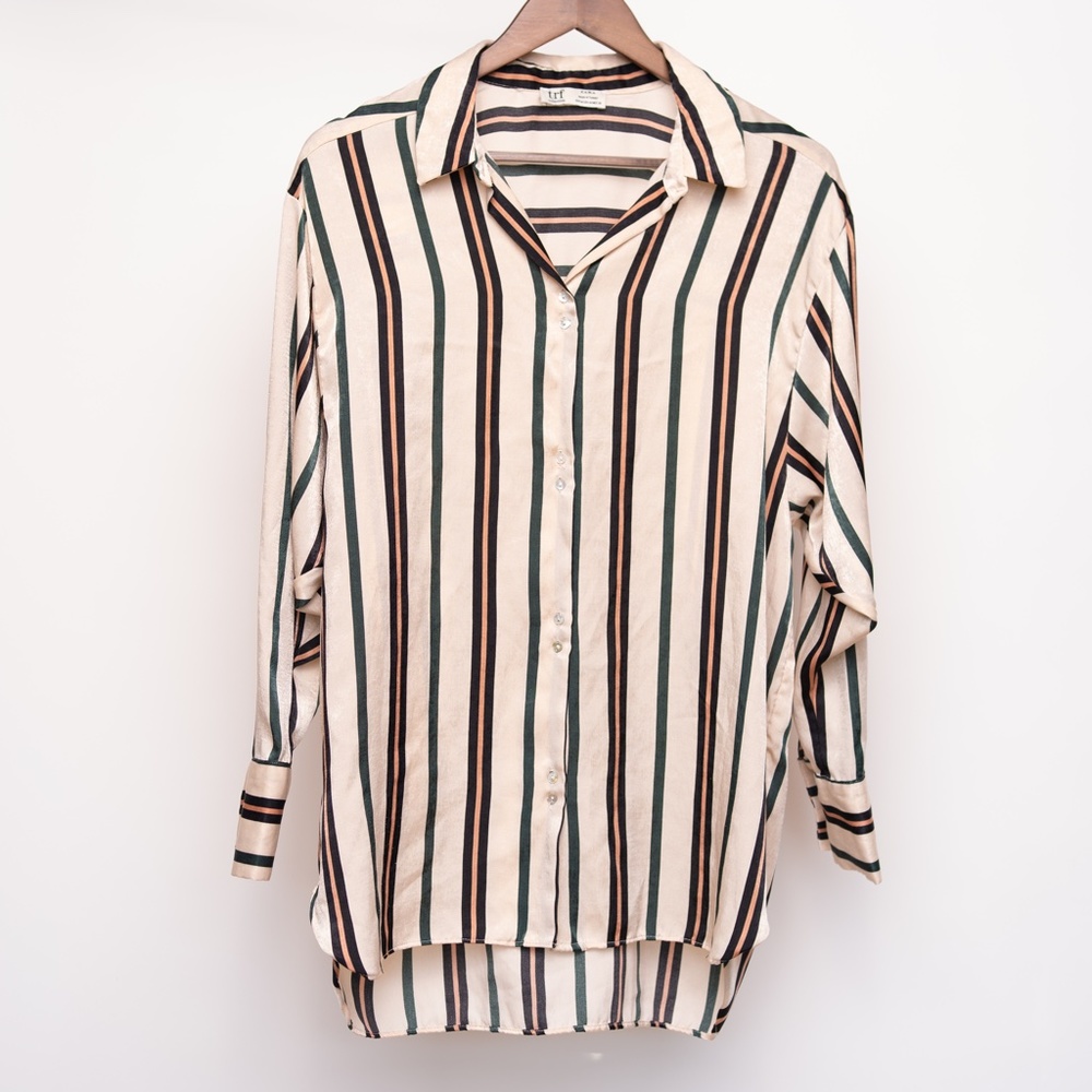 ZARA TRF Collection Striped Blouse Long Sleeve Button Down Shirt Size M